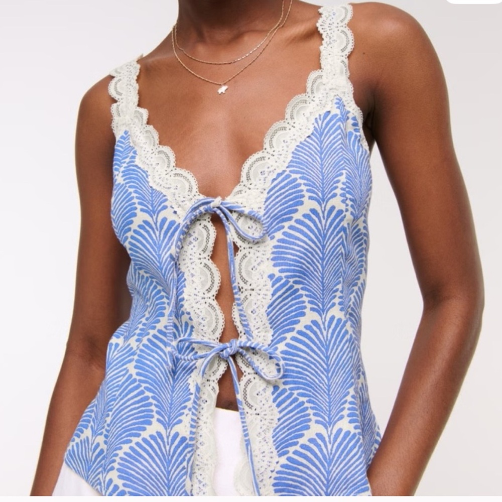 Abercrombie & Fitch Blue and White Lace Trim Top